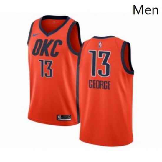 Mens Nike Oklahoma City Thunder 13 Paul George Orange Swingman Jersey Earned Edition